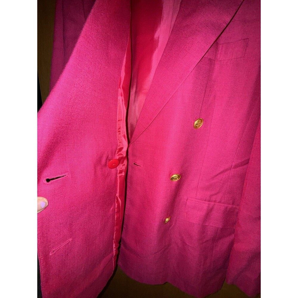Womens 14 Double Breasted Pink Blazer Gold Crest Buttons Office Business Casual - Picture 5 of 8